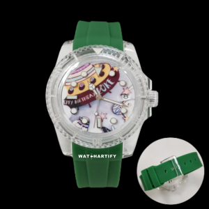 39 2f7d6477 d291 45a1 bc90 25e61663843e Watchartify Series Cartoon Face 40MM NH35 Automatic Movement Green Rubber