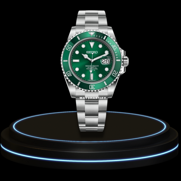 39 476e02b0 1b92 443e b4e2 e7adb883e3eb SEIKO Mod Submariner Collection Green Dial Green Bezel NH35 Movement Silver Stainless Steel Strap