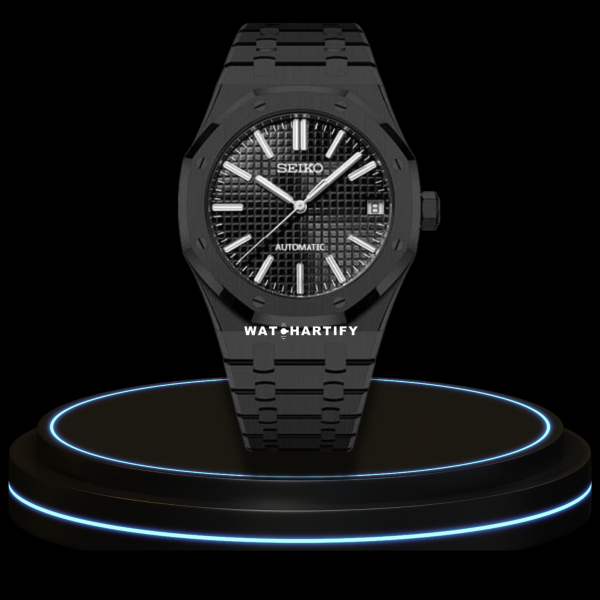 3 39ee34dd e174 46bd 898a 346c99991d3c SEIKO Mod Royal Oak Collection Midnight Black Dial NH35 Movement Dark Stainless Steel Strap