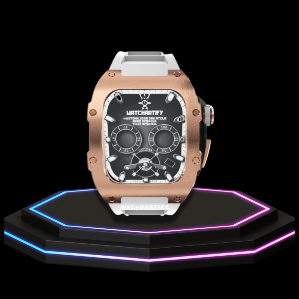 3 54e34c41 bd79 4be6 85be 1e18c67f84ad 1 Apple Watch Case 45MM - TITAN Series Rose Gold Dark Titanium | Snow White Rubber