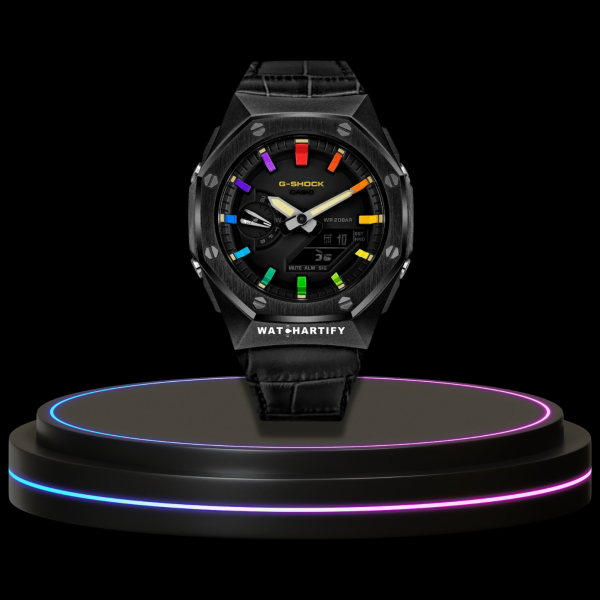 3 a10e967c 5f1a 4b76 bc71 6cb5aa84481a G-SHOCK Casio GA2100 | SPORT Series Rainbow Mod Midnight Black Dial | Dark Leather
