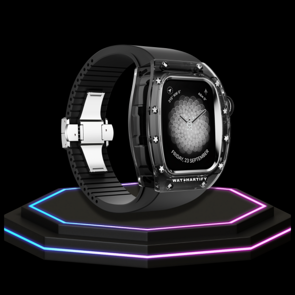 3 dde92e1c 9e07 49c7 8e74 6af6b935e235 1 Apple Watch Case 45MM - CRYSTAL Silver Series Eclipse | Midnight Rubber