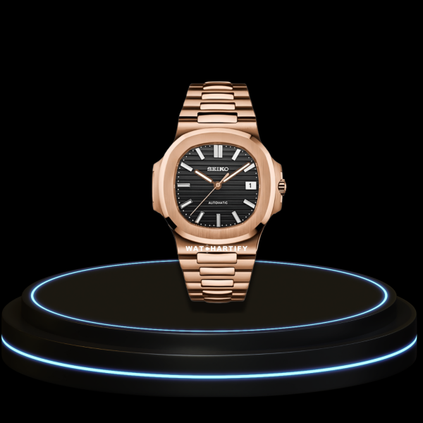 40 5ba380d3 62df 48a1 ba1a c1a512f2b8ed SEIKO Nautilus Mod Collection Midnight Black Dial NH35 Movement Rose Gold Stainless Steel Strap