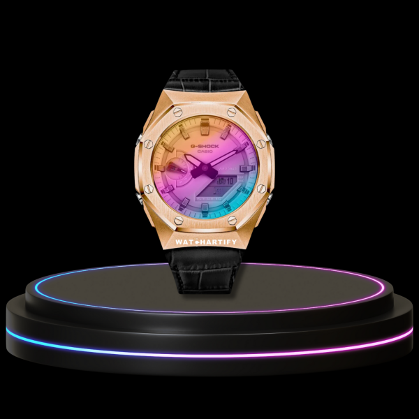40 79b0f833 d56a 4552 9675 b05c7c655487 G-SHOCK Casio GA2100 | Sport Rose Gold Series Rainbow Surface Dial | Dark Leather