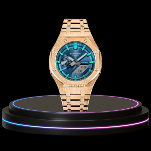 G-SHOCK Casio GA2100 | Rose Gold Series Metallic Tiffany Deep Blue Dial Tiffany Blue Marker | Rose Gold Stainless Steel Strap