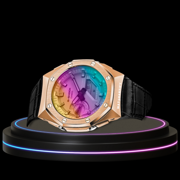 41 19f2613a 91b0 403e 9c96 6f9501c97b7a G-SHOCK Casio GA2100 | Sport Rose Gold Series Rainbow Surface Dial | Dark Leather