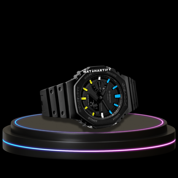 41 4f047504 2fea 4036 adec 6d8fa2a6a96e G-SHOCK Casio GA2100 | CASIO OAK Series Rainbow Midnight Black Blue Yellow Dial | Dark Rubber