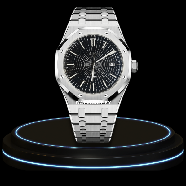 41 99558f51 da90 4ceb bb71 4005143615d8 SEIKO Mod Royal Oak Collection Midnight Black Circle Dial NH35 Movement Silver Stainless Steel Strap