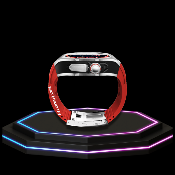 42 e8682c72 c429 45a7 86e0 96747c074436 Apple Watch Ultra Case 49MM - TITAN Pro Series Silver Titan | Scarlet Red Rubber