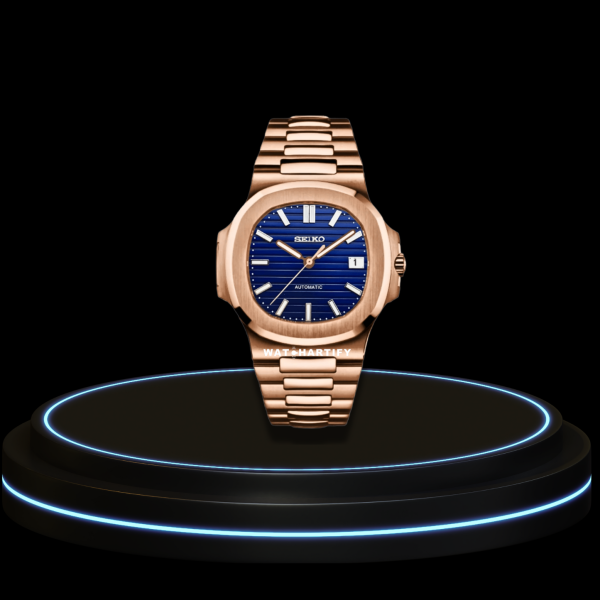 43 35e29d85 9a72 44dd bbf8 e81b298fb35d SEIKO Nautilus Mod Collection Fancy Deep Blue Dial NH35 Movement Rose Gold Stainless Steel Strap