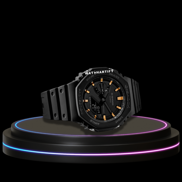 43 e22fe4cb a5ce 49f6 9bea ee90d4472ba4 G-SHOCK Casio GA2100 | CASIO OAK Series Rainbow Midnight Black Rose Gold Dial | Dark Rubber