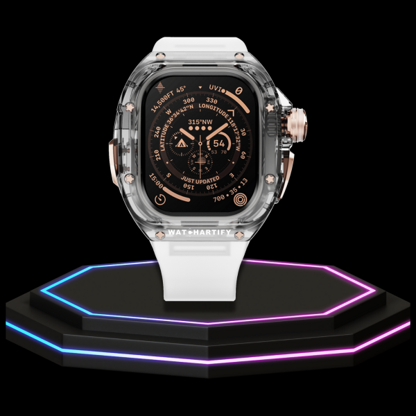 Apple Watch Ultra Case 49MM - CRYSTAL Pro Rose Gold Series Obsidian | Crystal Frost Rubber