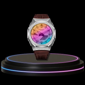 44 42c2c917 8d1d 43eb bf53 1bf427228f18 G-SHOCK Casio GA2100 | Sport Silver Series Rainbow Surface Dial | Brown Leather
