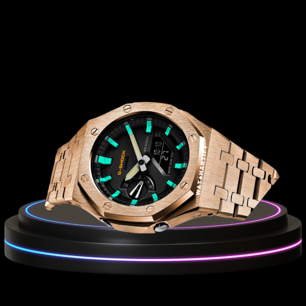 44 76708f78 4e85 45f6 a5e3 31aa19666cb9 G-SHOCK Casio GA2100 | Rose Gold Series Midnight Black Dial Tiffany Blue Marker | Rose Gold Stainless Steel Strap