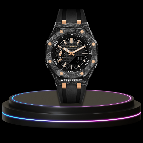 47 03aa4f0f eba9 4fb6 974c fb59fa776f6b G-SHOCK Casio GA2100 | OFFSHORE Series Carbon Fiber Mod Midnight Black Rose Gold Dial | Dark Rubber