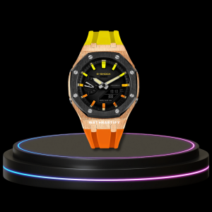 47 2a42909c ea08 44f9 b2c8 564093dda3ee G-SHOCK Casio GA2100 | Rose Gold Dark Series Midnight Black Dial Rainbow Marker | Yellow Orange Rubber