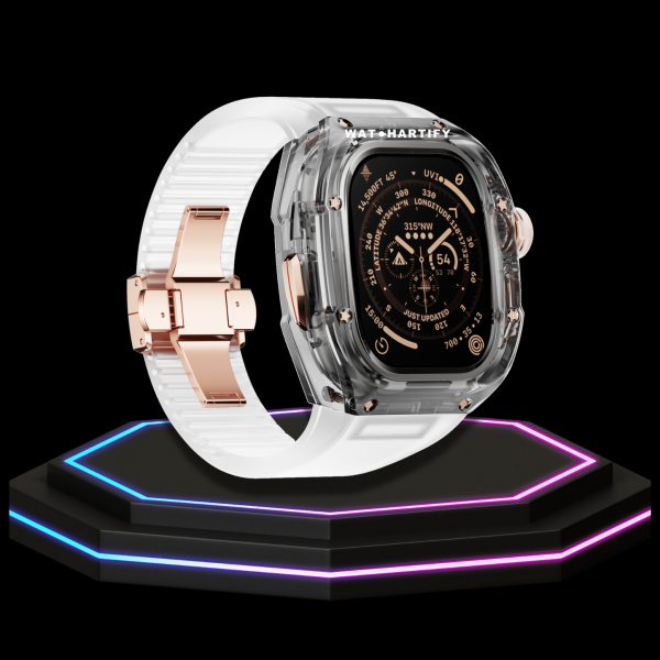Apple Watch Ultra Case 49MM - CRYSTAL Pro Rose Gold Series Obsidian | Crystal Frost Rubber
