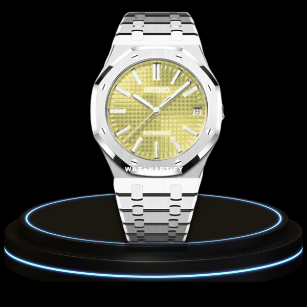 47 e010a9c2 57db 43ed aa4d e61d815f8a63 SEIKO Mod Royal Oak Collection Yellow Dial NH35 Movement Silver Stainless Steel Strap