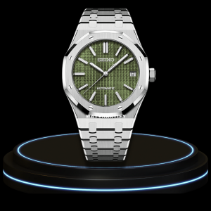 48 b9fcc0ca 20de 4721 8a0a 0f5696394bcb SEIKO Mod Royal Oak Collection Olive Green Dial NH35 Movement Silver Stainless Steel Strap