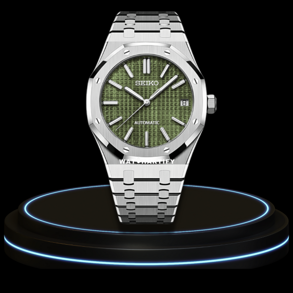 48 b9fcc0ca 20de 4721 8a0a 0f5696394bcb SEIKO Mod Royal Oak Collection Olive Green Dial NH35 Movement Silver Stainless Steel Strap