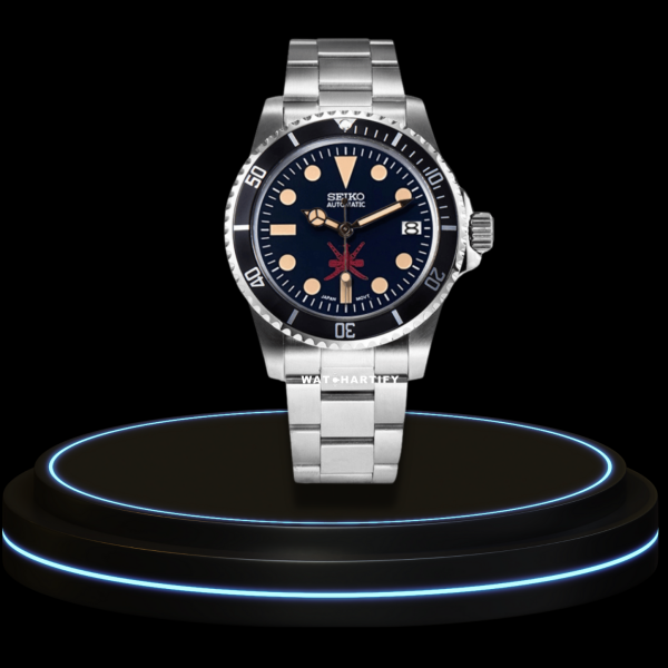 49 ce7dd245 1db4 4777 9449 d91706c9a1ba SEIKO Mod Submariner Collection Vintage Black Dial Dark Bezel NH35 Movement Silver Stainless Steel Strap