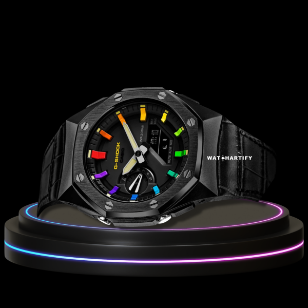 4 1e5b34a6 bc4e 4592 a3c3 4bab87c1da4e G-SHOCK Casio GA2100 | SPORT Series Rainbow Mod Midnight Black Dial | Dark Leather