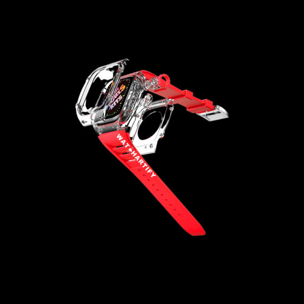 4 1efb065a 91cb 45de 9593 5729ee6473f6 Apple Watch Case 45MM - ICE Series Transparent | Fluorescent Sport Red Rubber