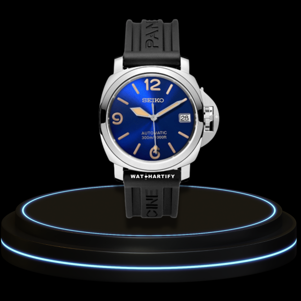 4 490a095c 973c 4a5e a5fd cfded0fac7fc SEIKO Mod Panerai Collection Deep Blue Dial Sunset Orange Markers NH35 Movement Midnight Black Rubber