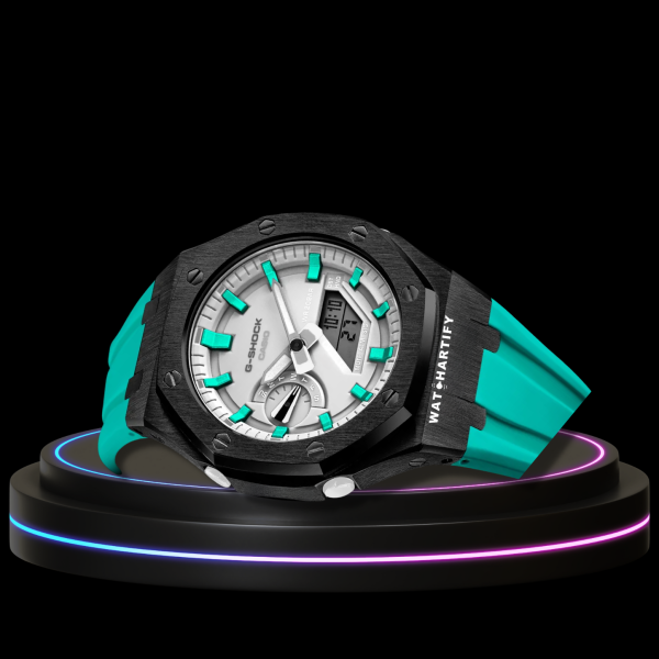 4 88152a32 823a 45ed a811 b605603388f6 G-SHOCK Casio GA2100 | Black Mini Series Snow White Dial Tiffany Blue Marker | Tiffany Blue Rubber