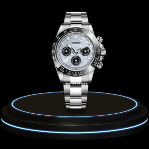 4 e0b13328 3784 44af a05e cb93816df23a SEIKO Mod Daytona Collection Snow Paint Dial VK64 Caliber Hybrid Movement Silver Stainless Steel Strap