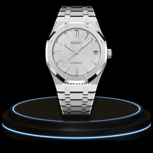 4 f6ce51bd 42b9 4eb9 b1ca 1537d8f03cc1 SEIKO Mod Royal Oak Collection Snow White Silver Dial NH35 Movement Silver Stainless Steel Strap