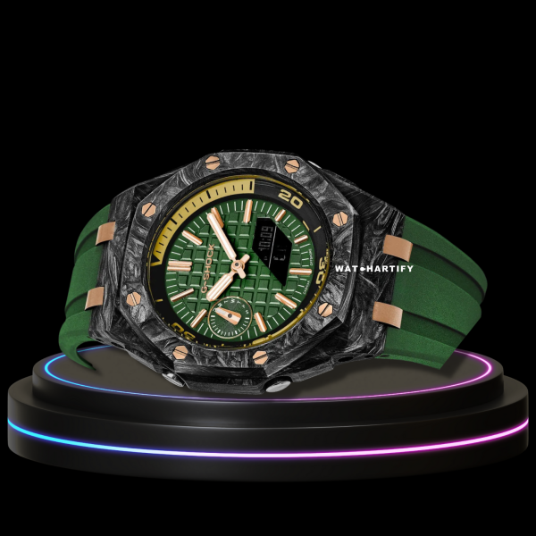 G-SHOCK Casio GA2100 | OFFSHORE Series Carbon Fiber Mod Green Rose Gold Dial | Green Rubber