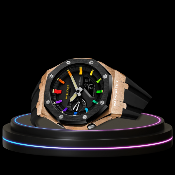 50 690e137f 1898 41d4 a884 5ee86aa1df4d G-SHOCK Casio GA2100 | Rose Gold Dark Series Midnight Black Dial Rainbow Marker | Dark Rubber