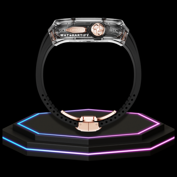 Apple Watch Ultra Case 49MM - CRYSTAL Pro Rose Gold Series Obsidian | Midnight Black Rubber
