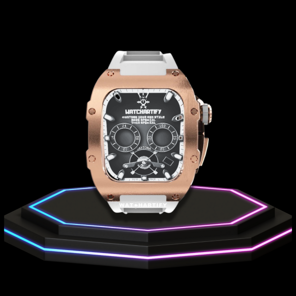 52 b6d22c3e 2d52 49bb 90f4 a9071adbdb3f 1 Apple Watch Case 45MM - TITAN Series Rose Gold Titanium | Snow White Rubber