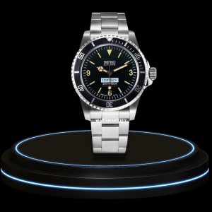 SEIKO Mod Submariner Collection Midnight Black Lines Dial Dark Bezel NH35 Movement Silver Stainless Steel Strap