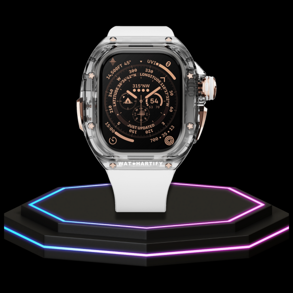 Apple Watch Ultra Case 49MM - CRYSTAL Pro Rose Gold Series Obsidian | Snow White Rubber