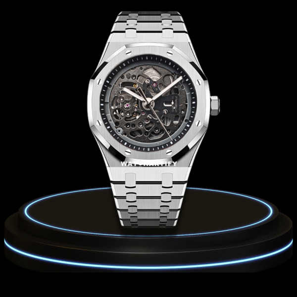 55 efc46cba 62d1 4e9c 972c 50d71222e039 SEIKO Mod Royal Oak Collection Grey Skeleton Dial NH35 Movement Silver Stainless Steel Strap