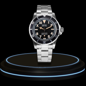 SEIKO Mod Submariner Collection Midnight Black Roman Dial Dark Bezel NH35 Movement Silver Stainless Steel Strap