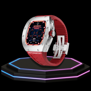 Apple Watch Case 44MM - TITANIUM CARBON Silver Series Titan | Scarlet Red Rubber