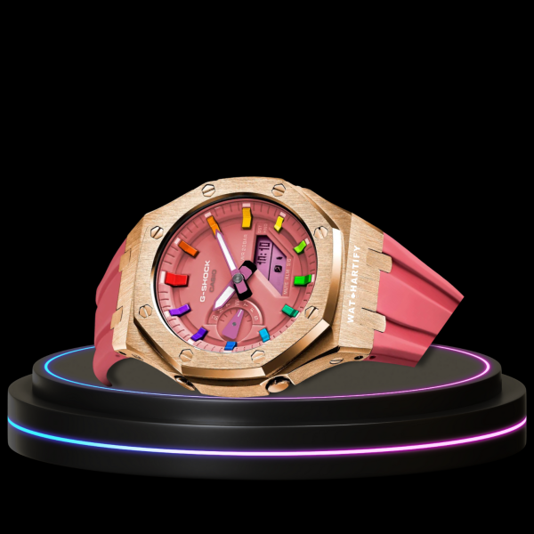 58 a0b3aaac d320 4d16 ba49 abf4e25ba06c G-SHOCK Casio GA2100 | Rose Gold Series Salmon Dial Rainbow Marker | Pink Rubber