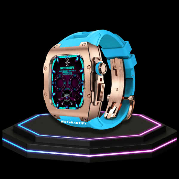 58 e5d225aa 11b1 4be5 b0ad 6ea0bd86b297 1 Apple Watch Case 45MM - TITAN Series Rose Gold Titanium | Tiffany Blue Rubber