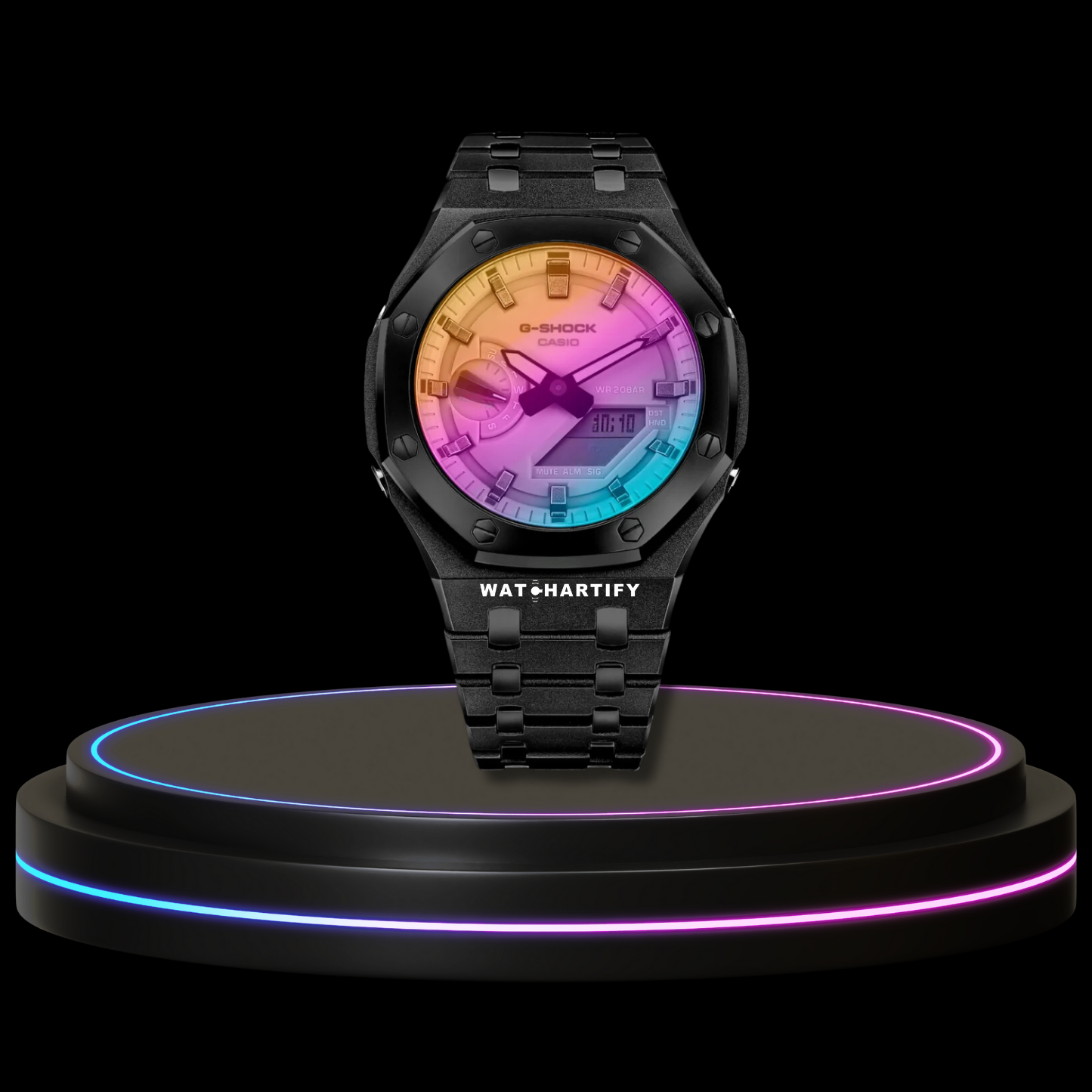 G-SHOCK Casio GA2100 | Black Series Rainbow Surface Dial | Midnight Black Stainless Steel Strap