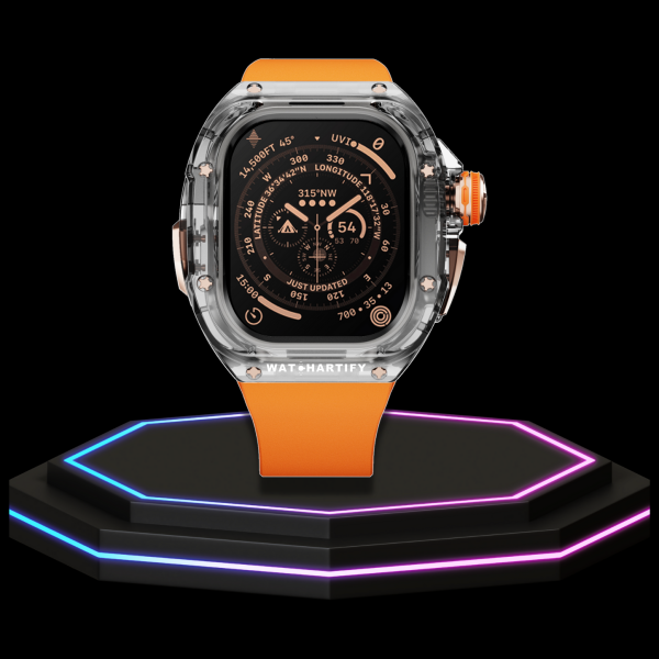 59 94c07237 ae8b 4bfb b65f 09ee7fec9952 Apple Watch Ultra Case 49MM - CRYSTAL Pro Rose Gold Series Obsidian | Sunset Orange Rubber