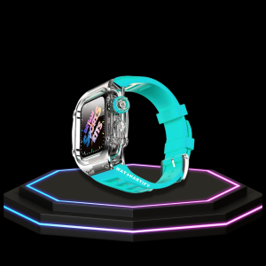 5 345b45a7 9c45 438c 96e0 6bbd2aef55f5 Apple Watch Case 45MM - ICE Series Transparent | Fluorescent Tiffany Blue Rubber