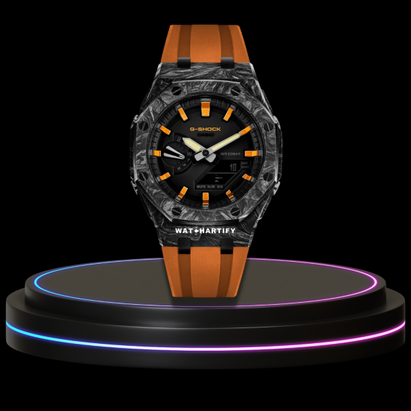5 4b28d7c4 3e35 474f a915 57ae4a427124 G-SHOCK Casio GA2100 | CARBON FIBER Series Carbon Fiber Mod Midnight Black Dial | Sunset Orange Rubber