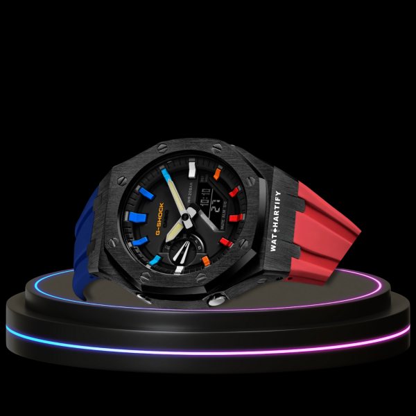 5 6552b0bd bebb 4209 a3a8 c9ee4046389d G-SHOCK Casio GA2100 | Black Series Midnight Black Dial Rainbow Marker | Blue Mix Red Rubber