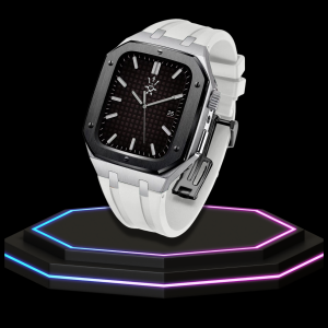 6 Apple Watch Case 45MM - GONDOLO Series Black Silver | Snow White Rubber