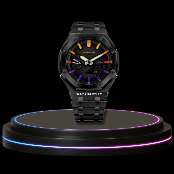 61 864aa786 8d1e 4bd0 95fc 89e8bc79bbc4 G-SHOCK Casio GA2100 | Black Series Midnight Black Dial Rainbow Marker | Dark Stainless Steel Strap