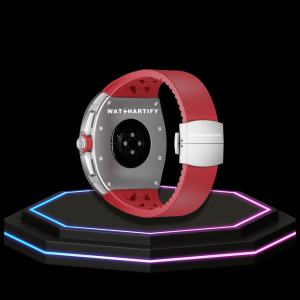 Apple Watch Case 44MM - TITANIUM CARBON Silver Series Titan | Scarlet Red Rubber